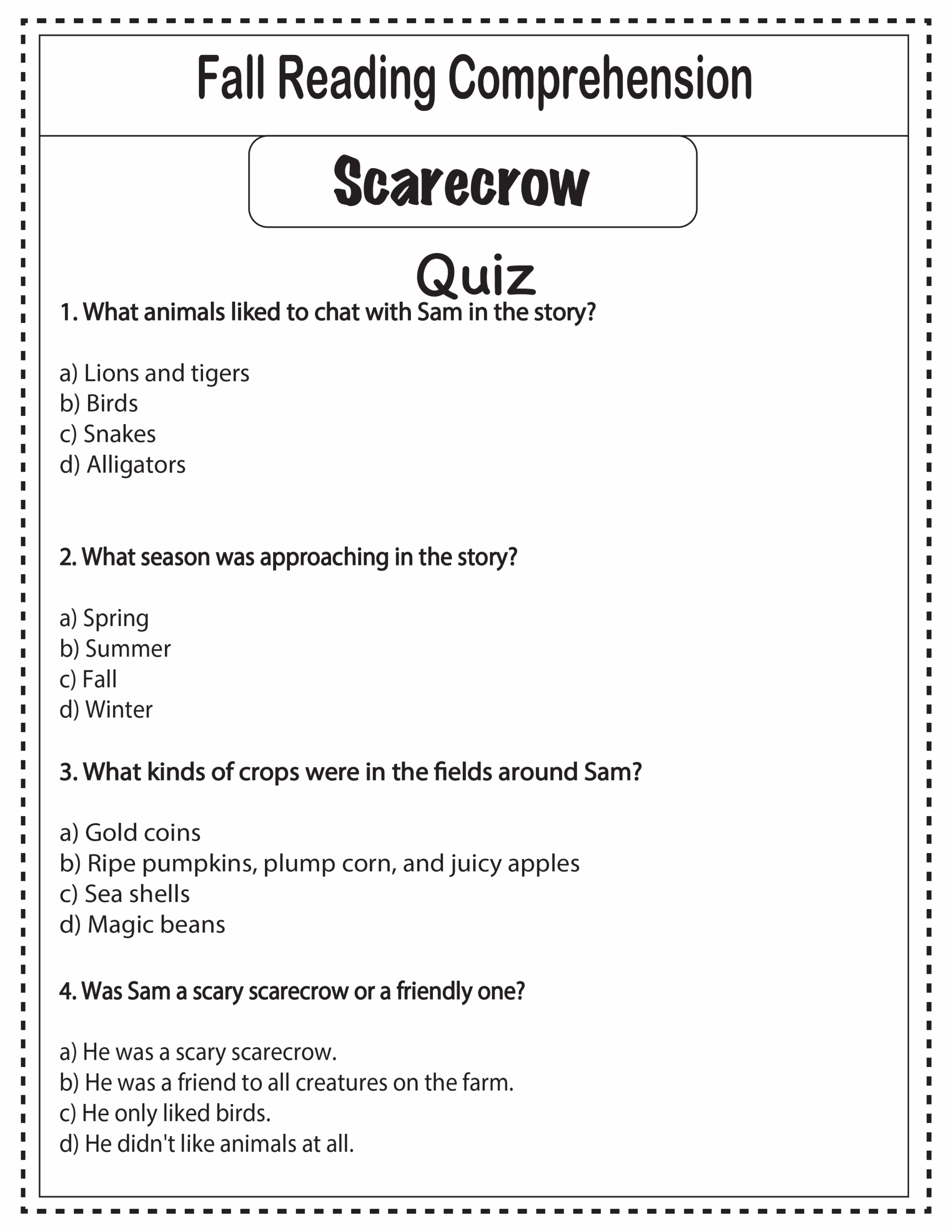 free comprehension passages with questions