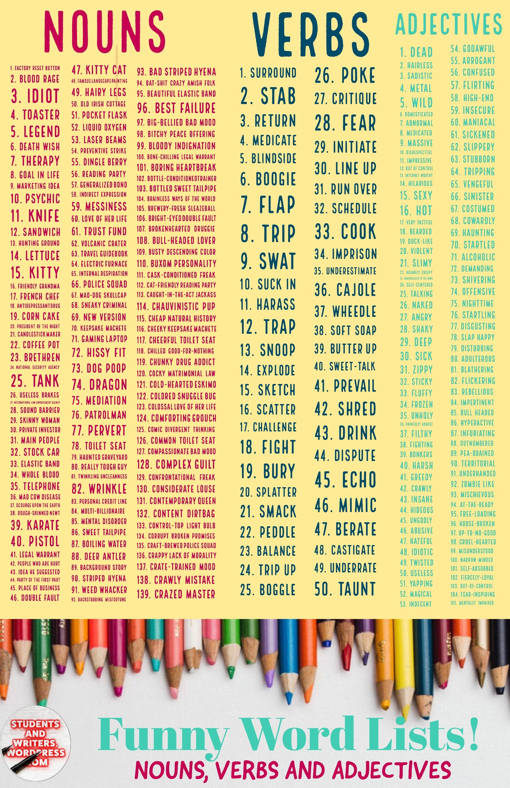 Funny Mad Libs Word Lists Adjectives Nouns And Verbs Student 