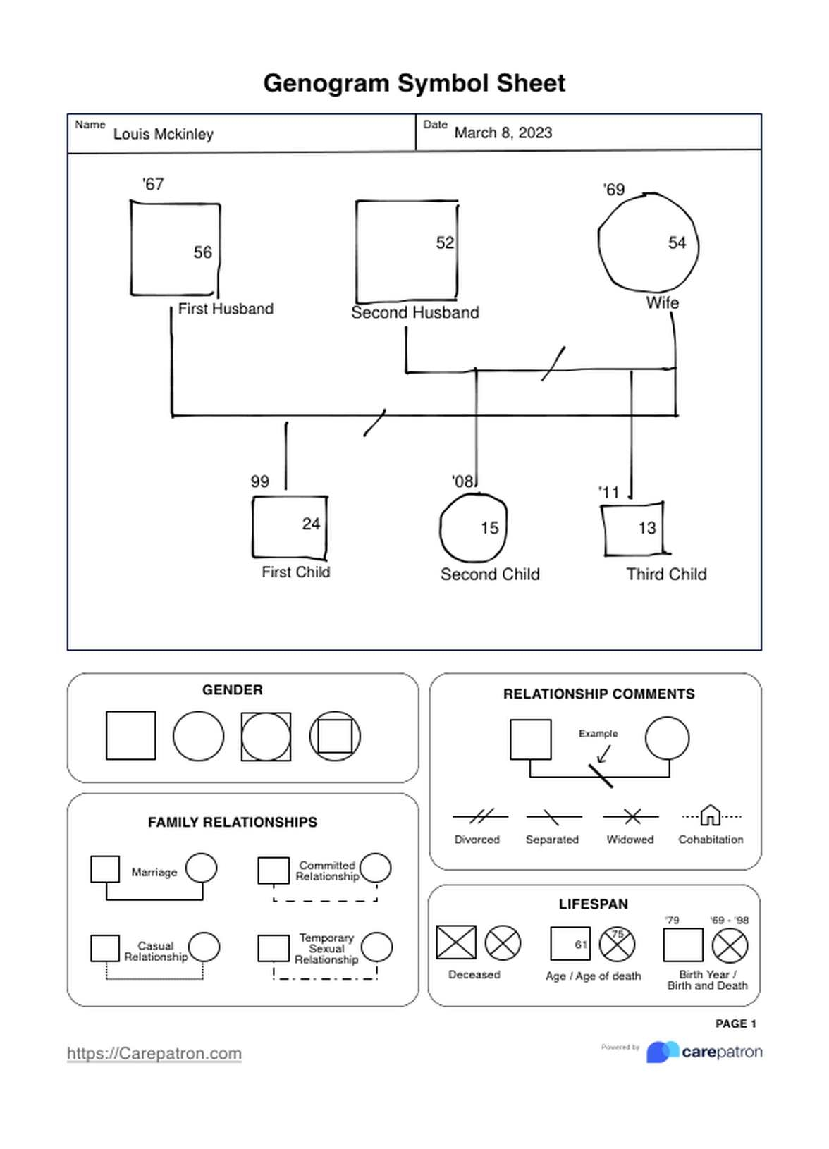 Genogram Symbols Sheet U0026 Example Free PDF Download