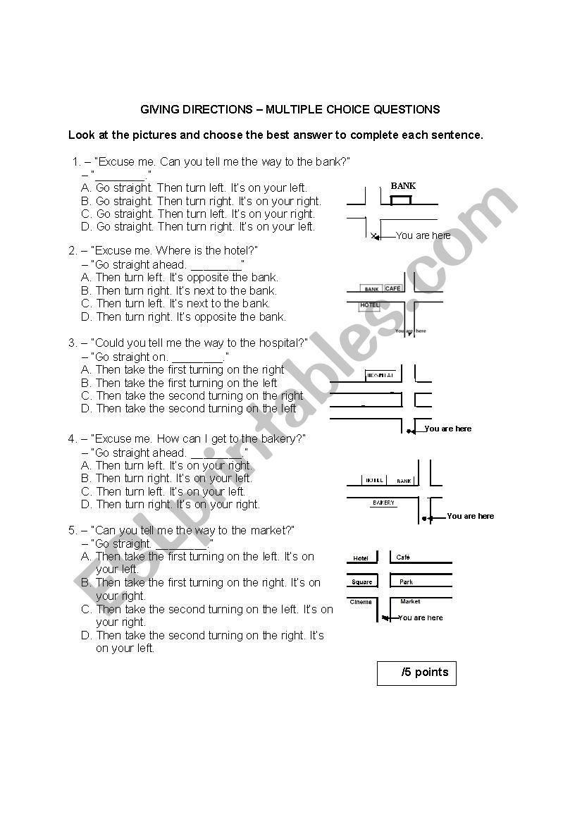 direction for multiple choice exam
