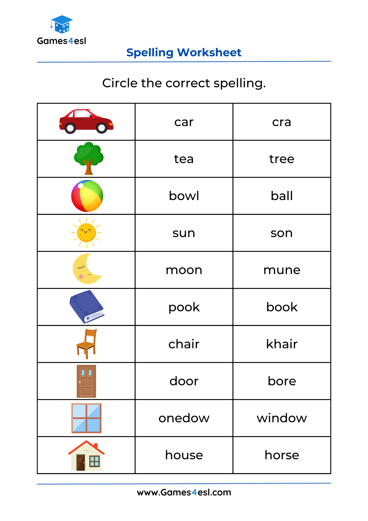 Grade 1 Spelling Worksheets Games4esl