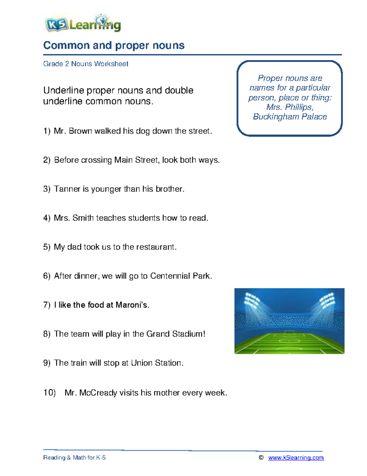 Grade 2 Common U0026 Proper Nouns Worksheet N A Studocu