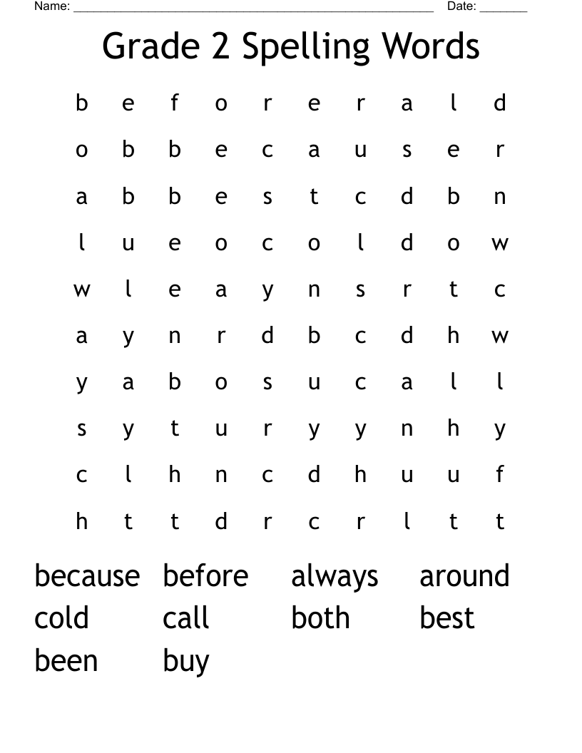 second grade spelling list printable
