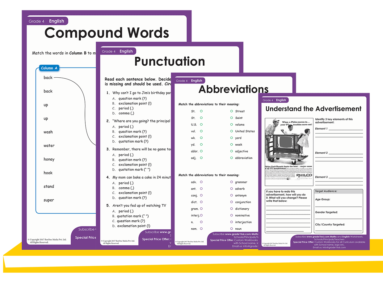 Grade 4 English Worksheets Of Grammar Reading Writing