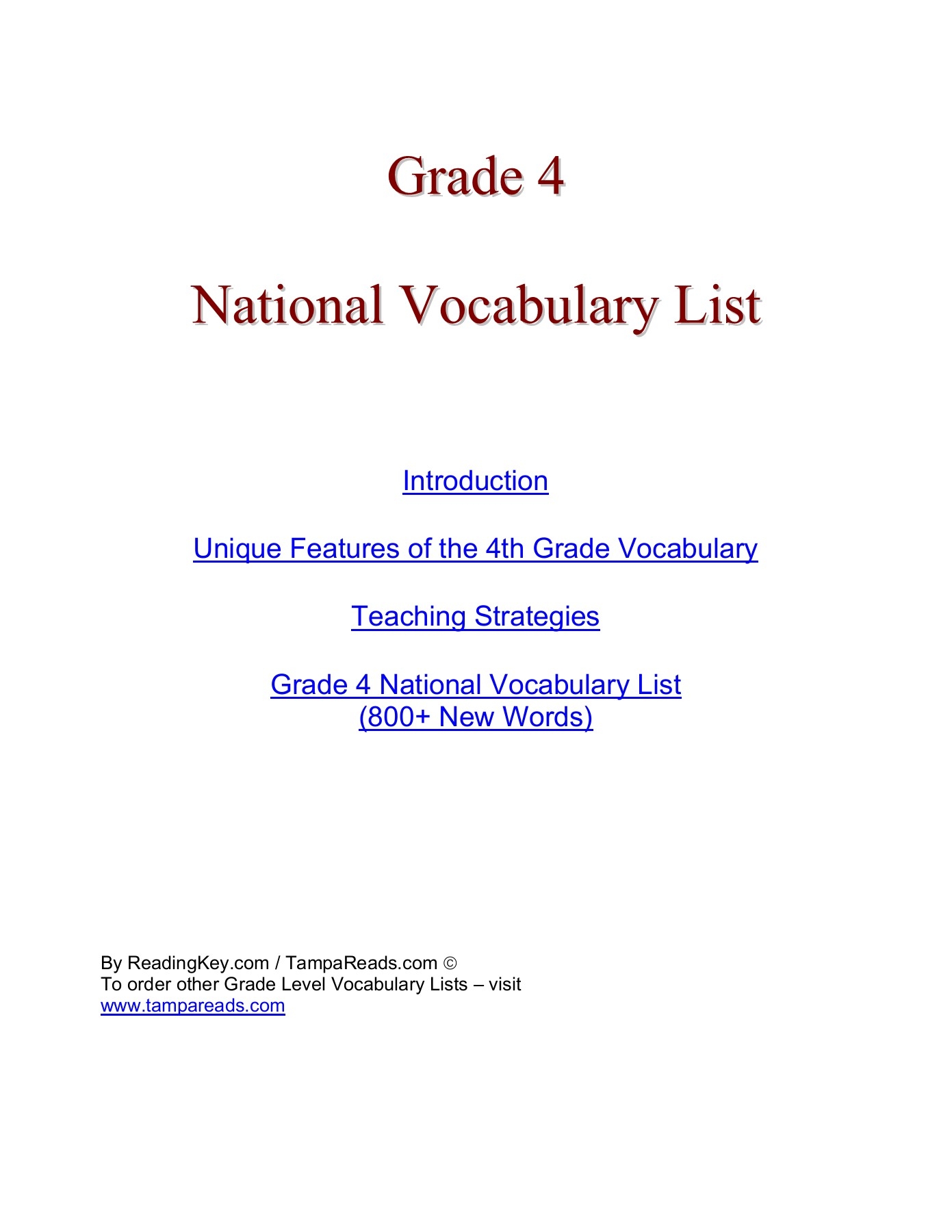 Grade 4 National Vocabulary List Mr Jonathan Flip EBook Pages 