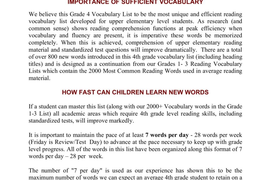 Grade 4 National Vocabulary List Mr Jonathan Flip EBook Pages