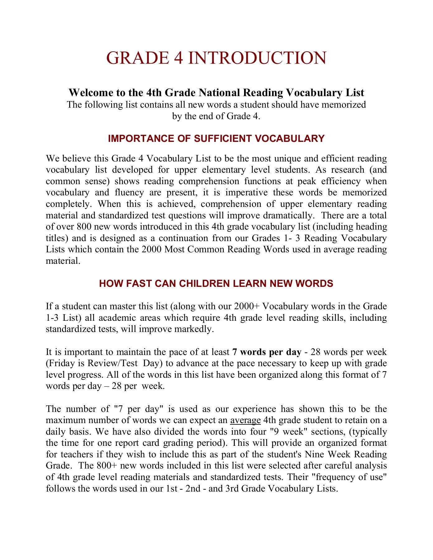 Grade 4 National Vocabulary List Mr Jonathan Flip EBook Pages 