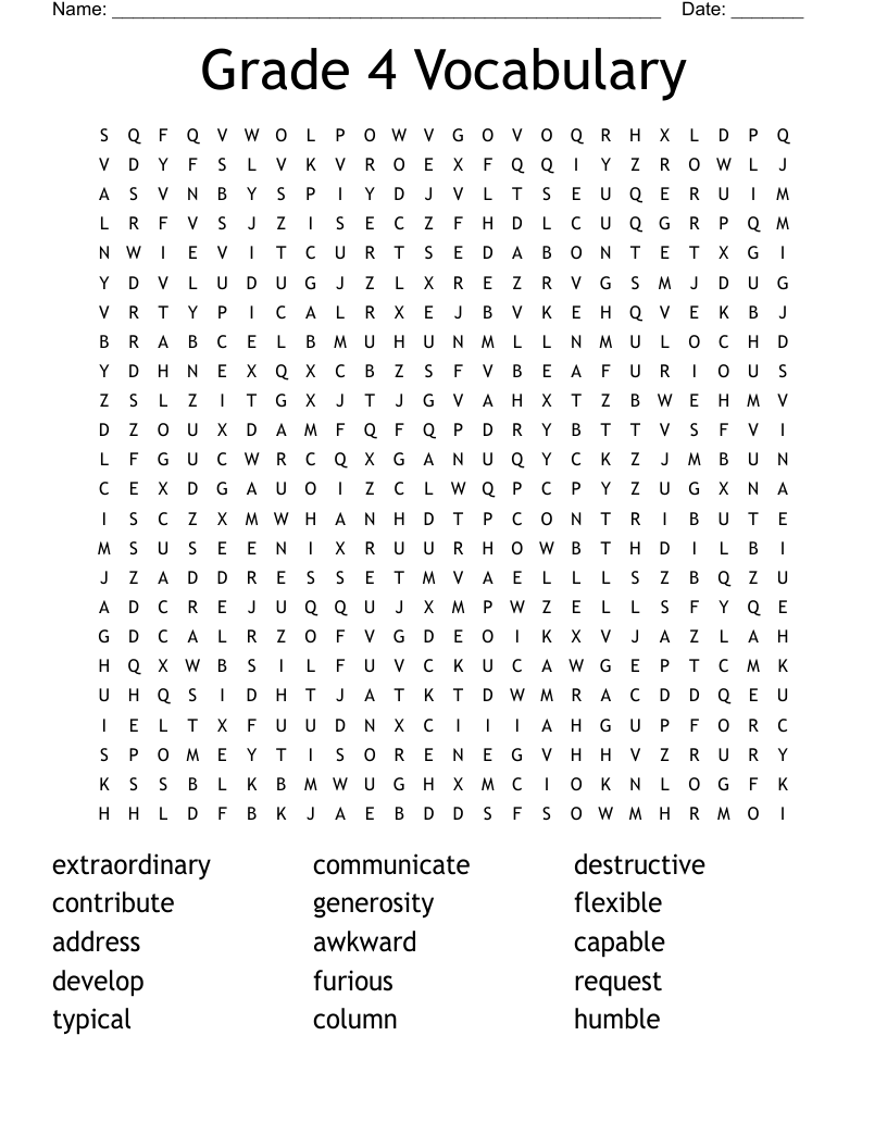 Grade 4 Vocabulary Word Search WordMint