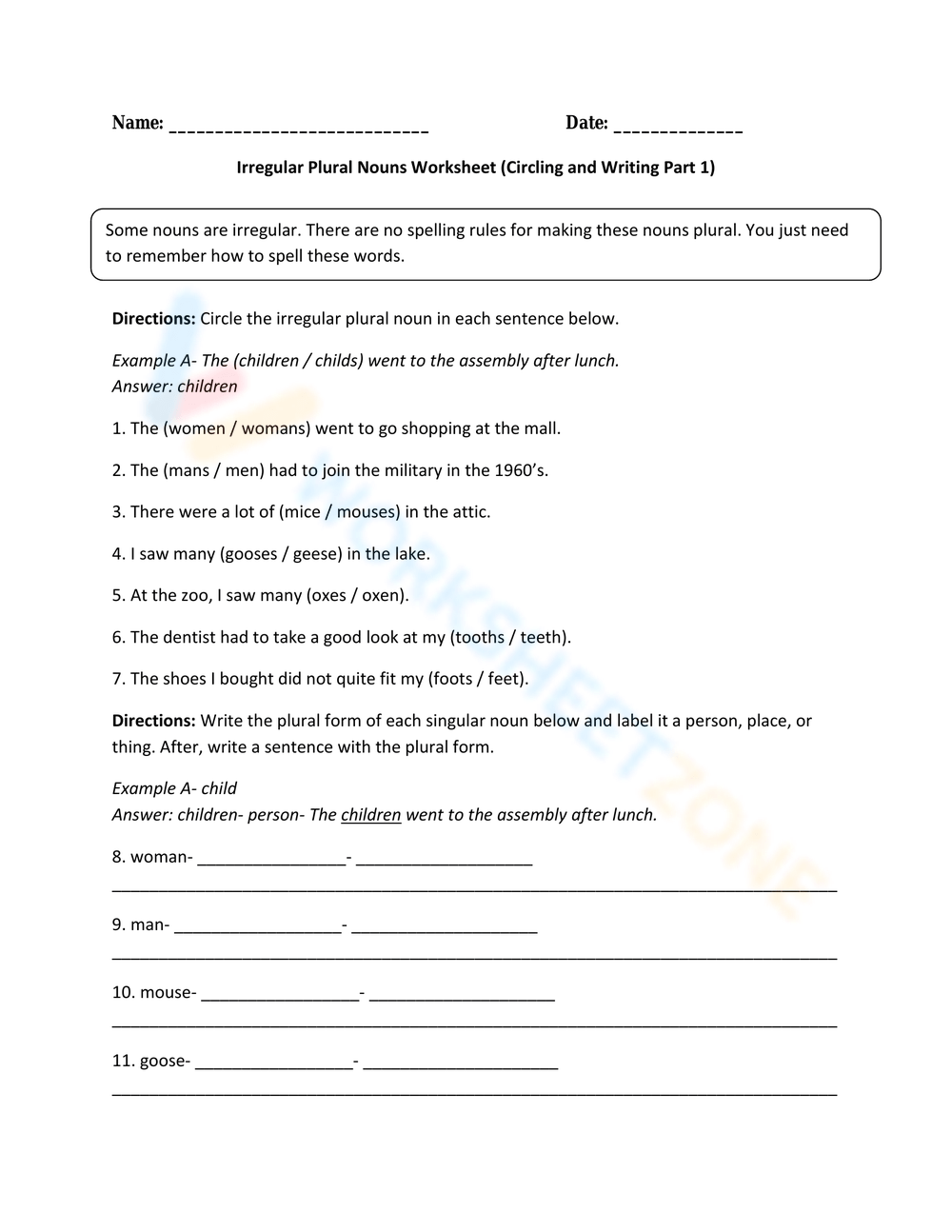 plural nouns worksheet grade 6