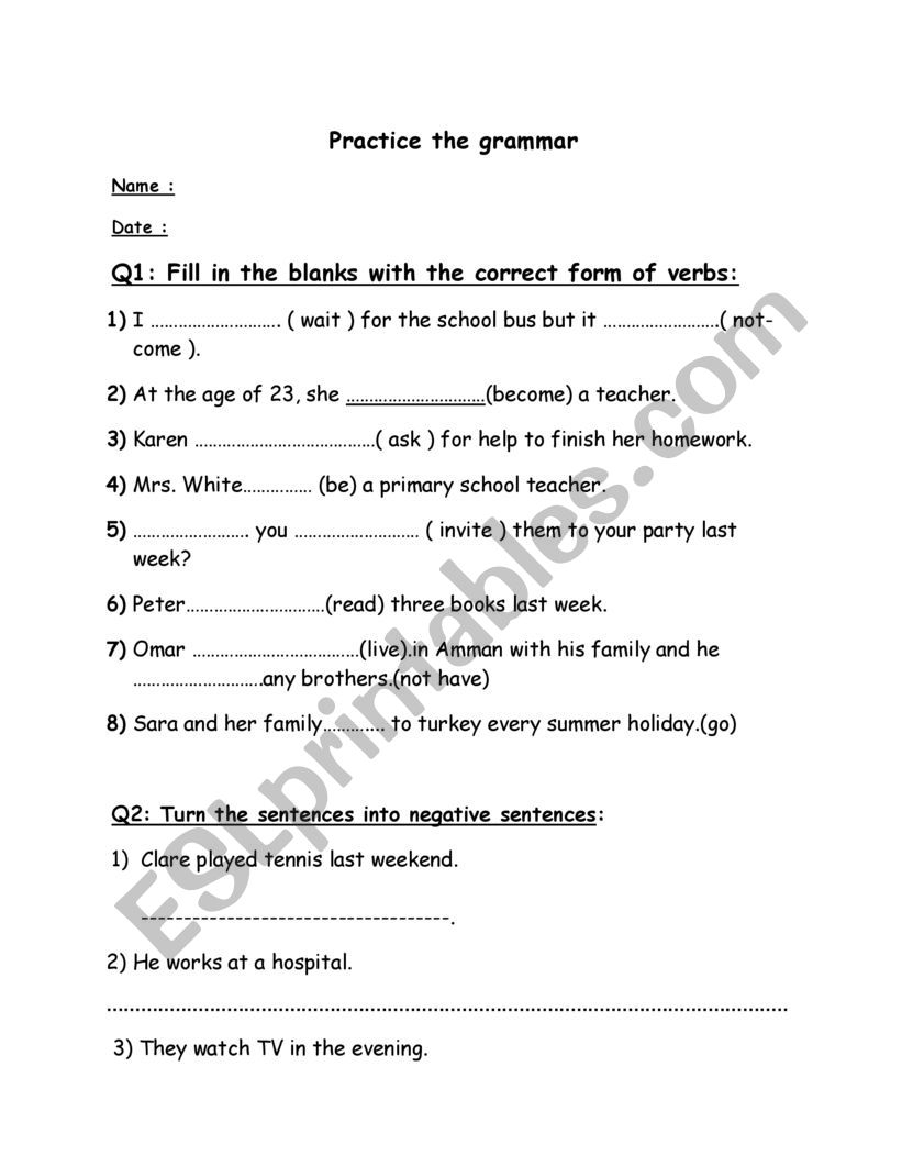 Grammar Practice ESL Worksheet By Hshoomi