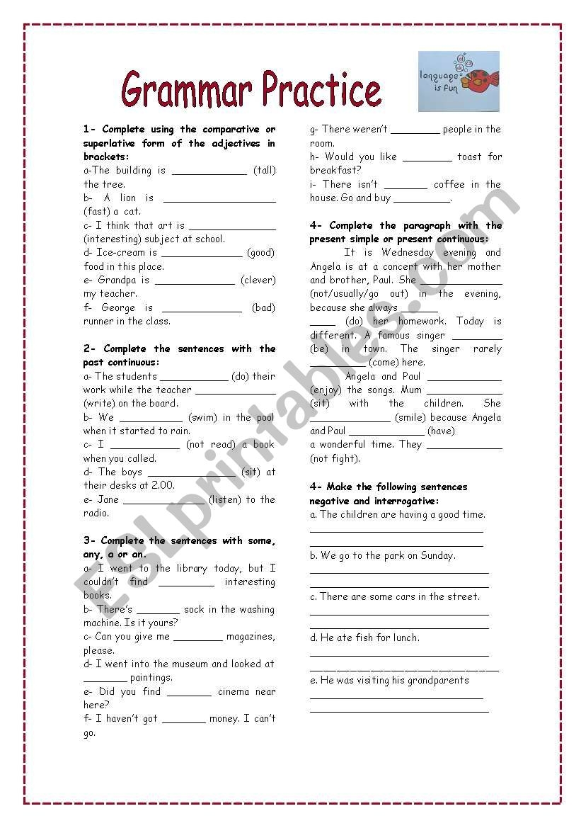 grammar practice worksheets
