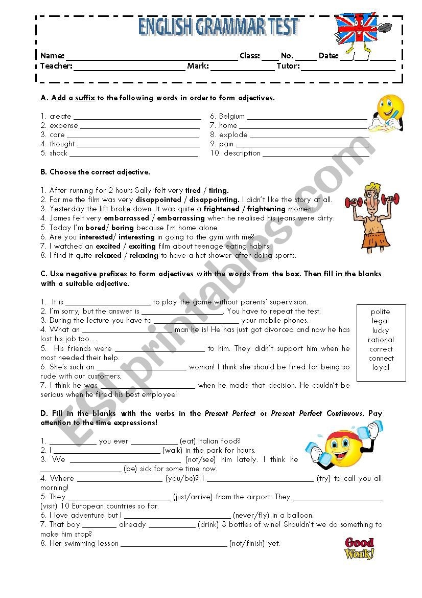fill in the blanks grammar test