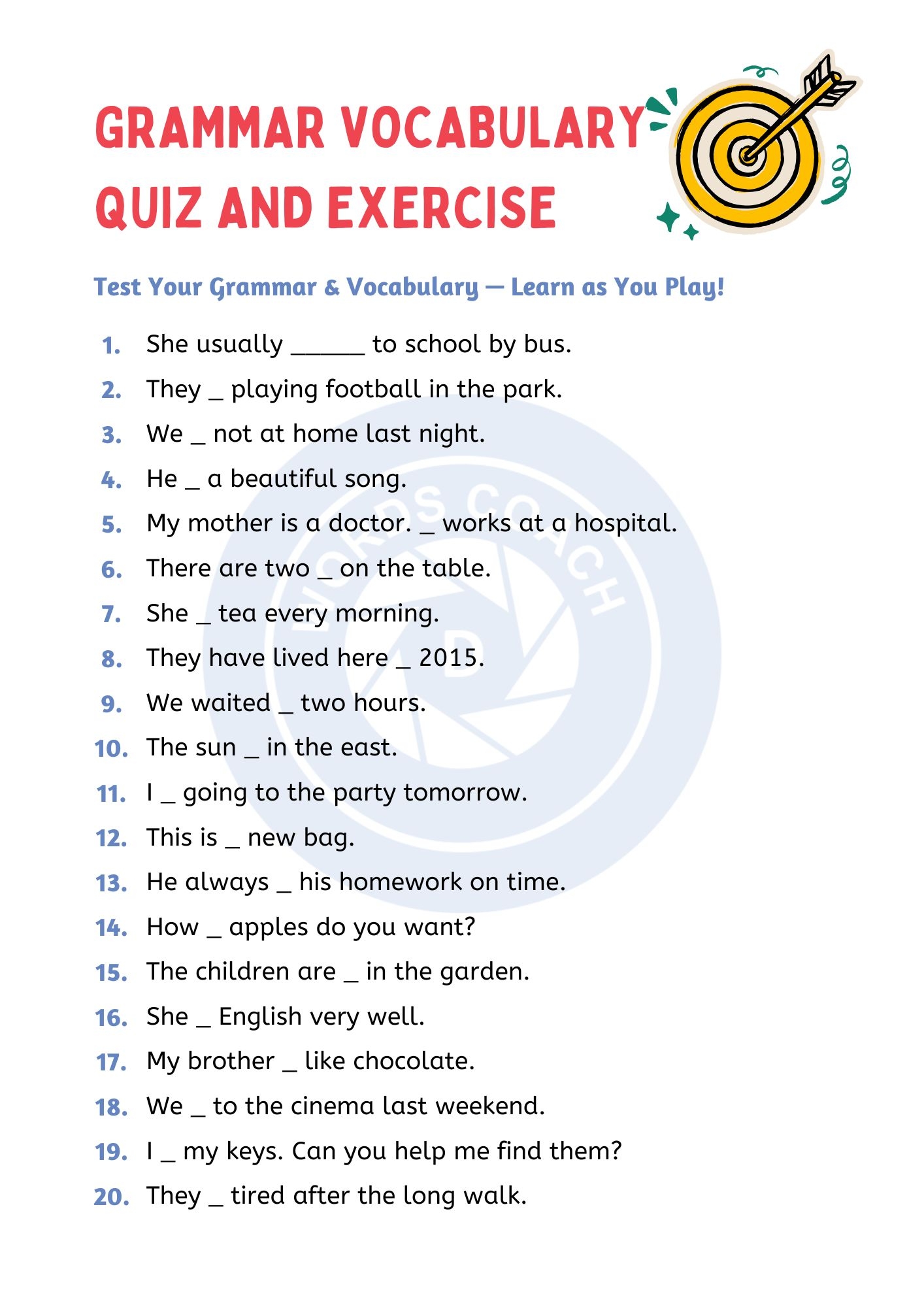 Grammar Vocabulary Quiz And Exercise Word Coach