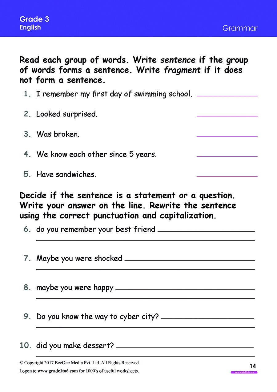 Grammar Worksheets Free For Grade 3 Class 3 IB CBSE ICSE
