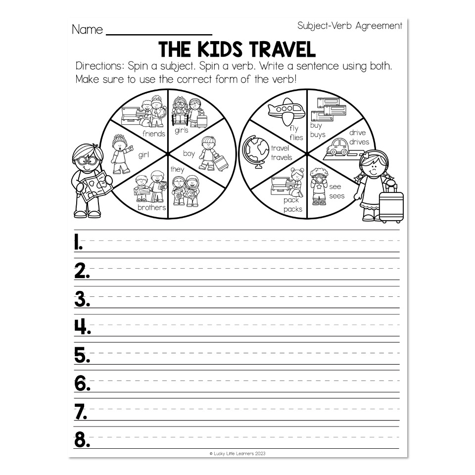 Grammar Worksheets Subject Verb Agreement The Kids Travel Lucky Little Learners