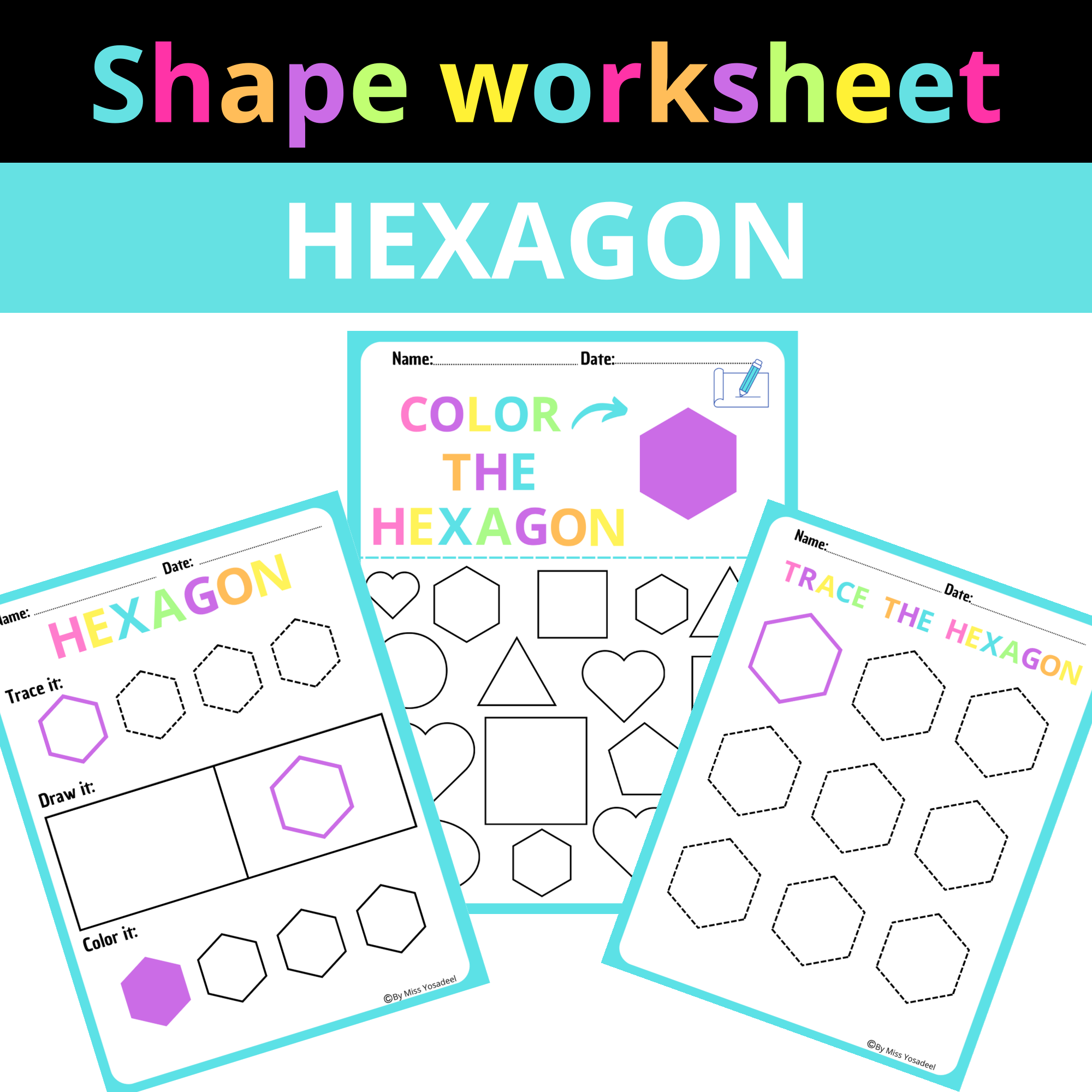 Hexagon Colorful Fun Shape Worksheets Toddlers Find Color Draw 
