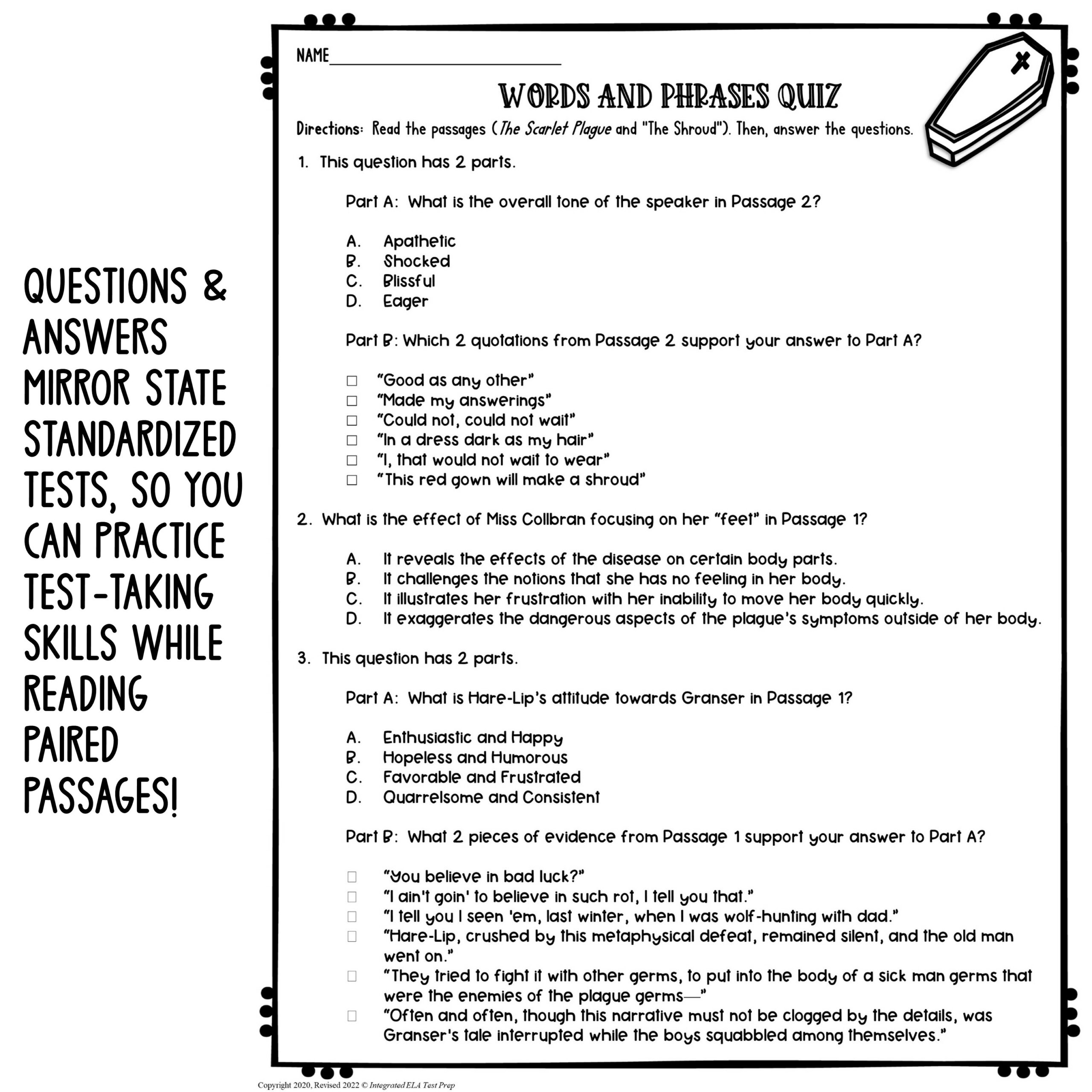 High School Reading Comprehension Passages And Questions Lesson Death Made By Teachers