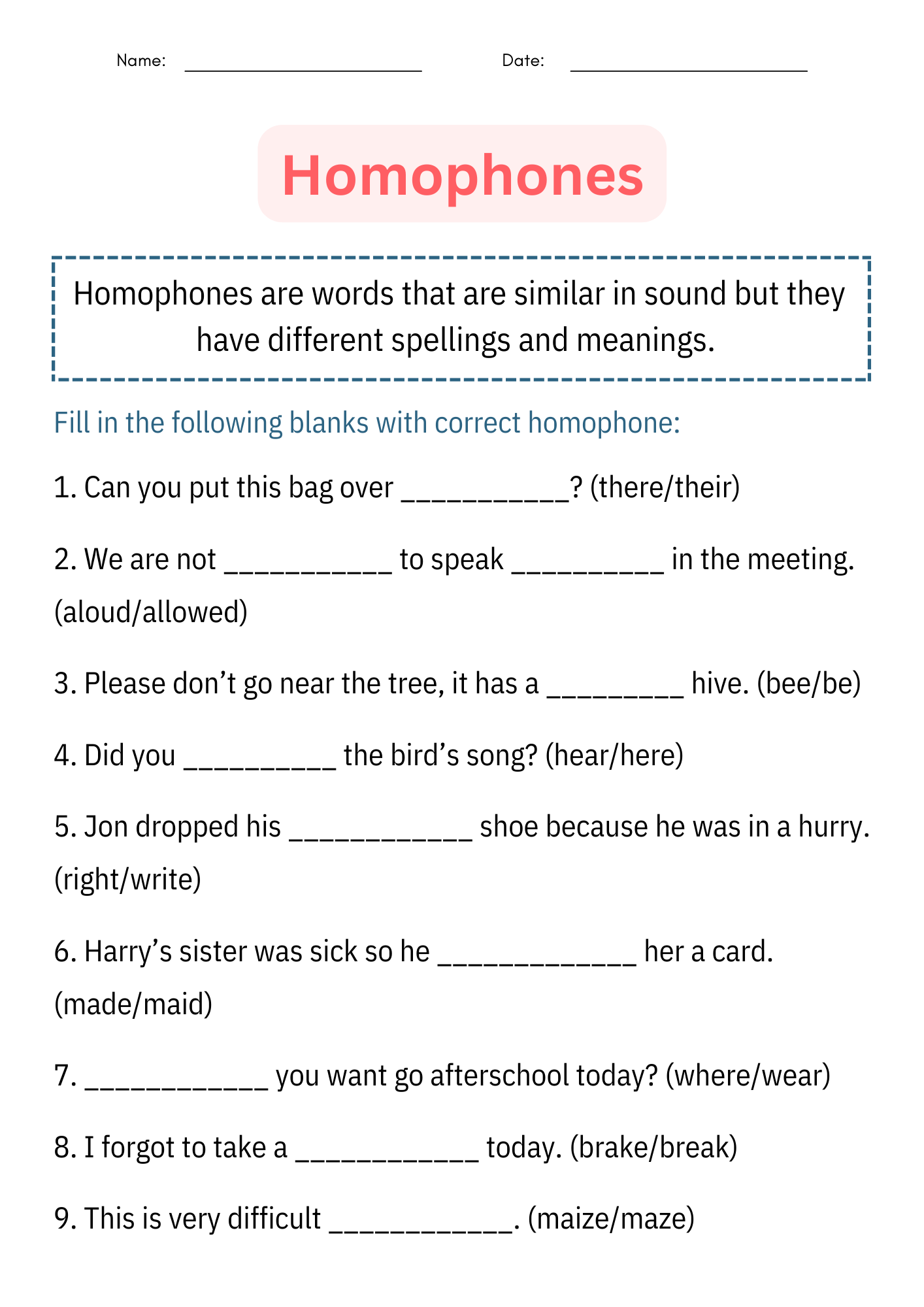 Homophones Grammar Worksheets And Activities For 2nd 3rd And 4th Worksheets Library