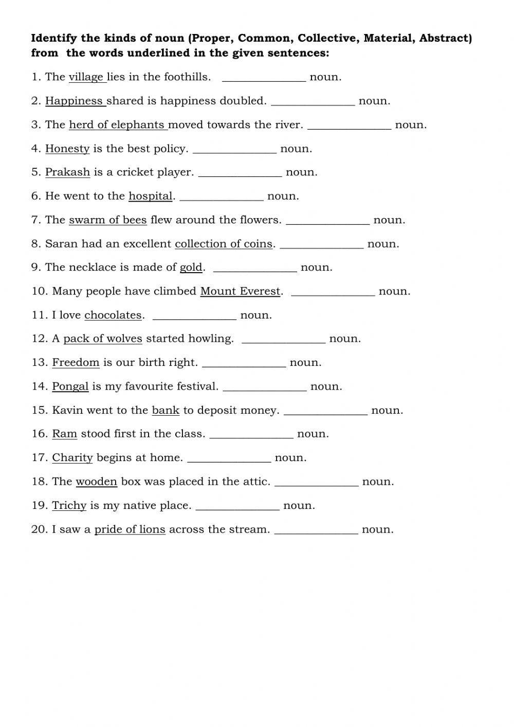 Identify The Kind Of Nouns Worksheet Live Worksheets Worksheets Library