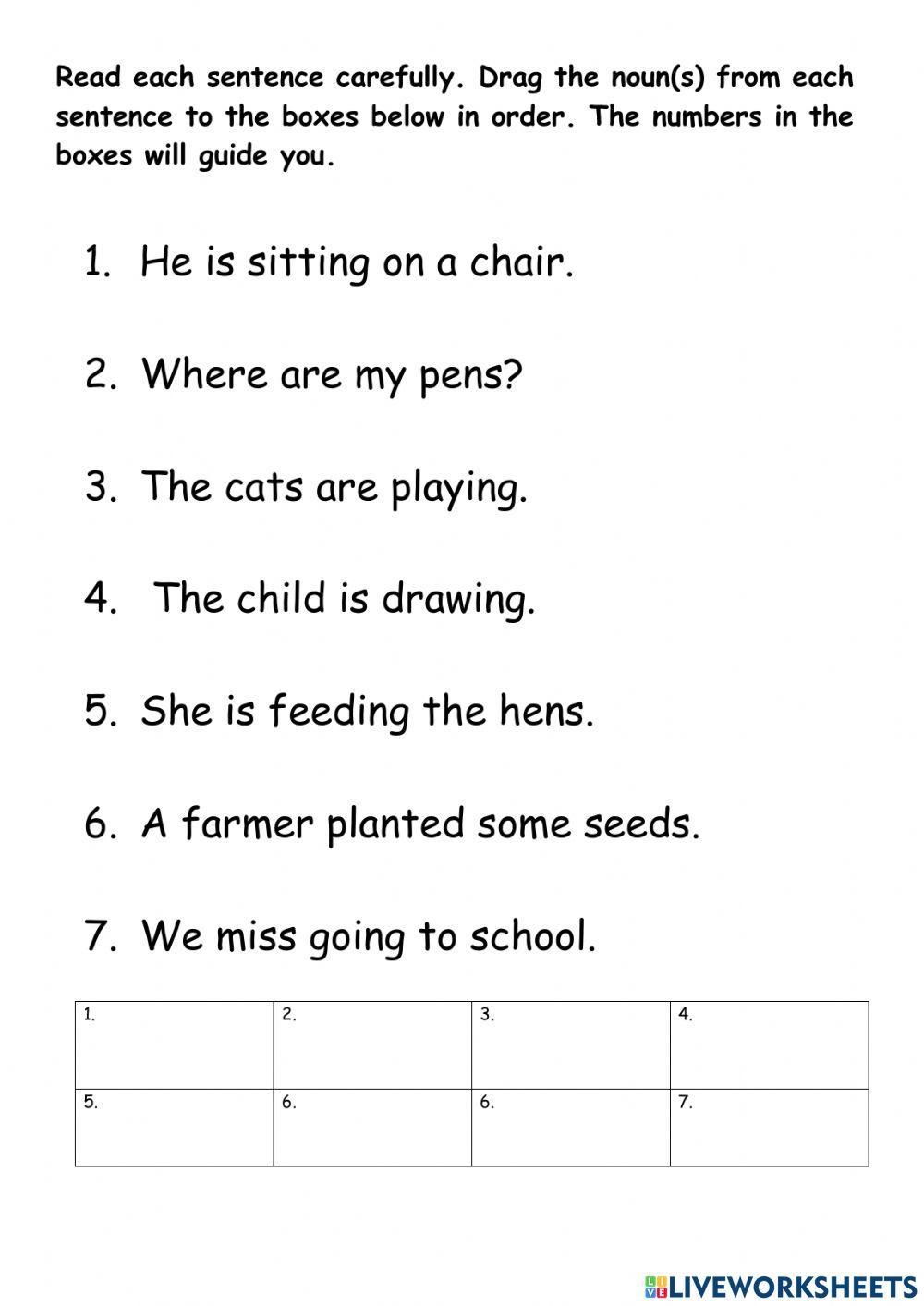 Identifying Nouns In Sentences Worksheet Live Worksheets Worksheets Library