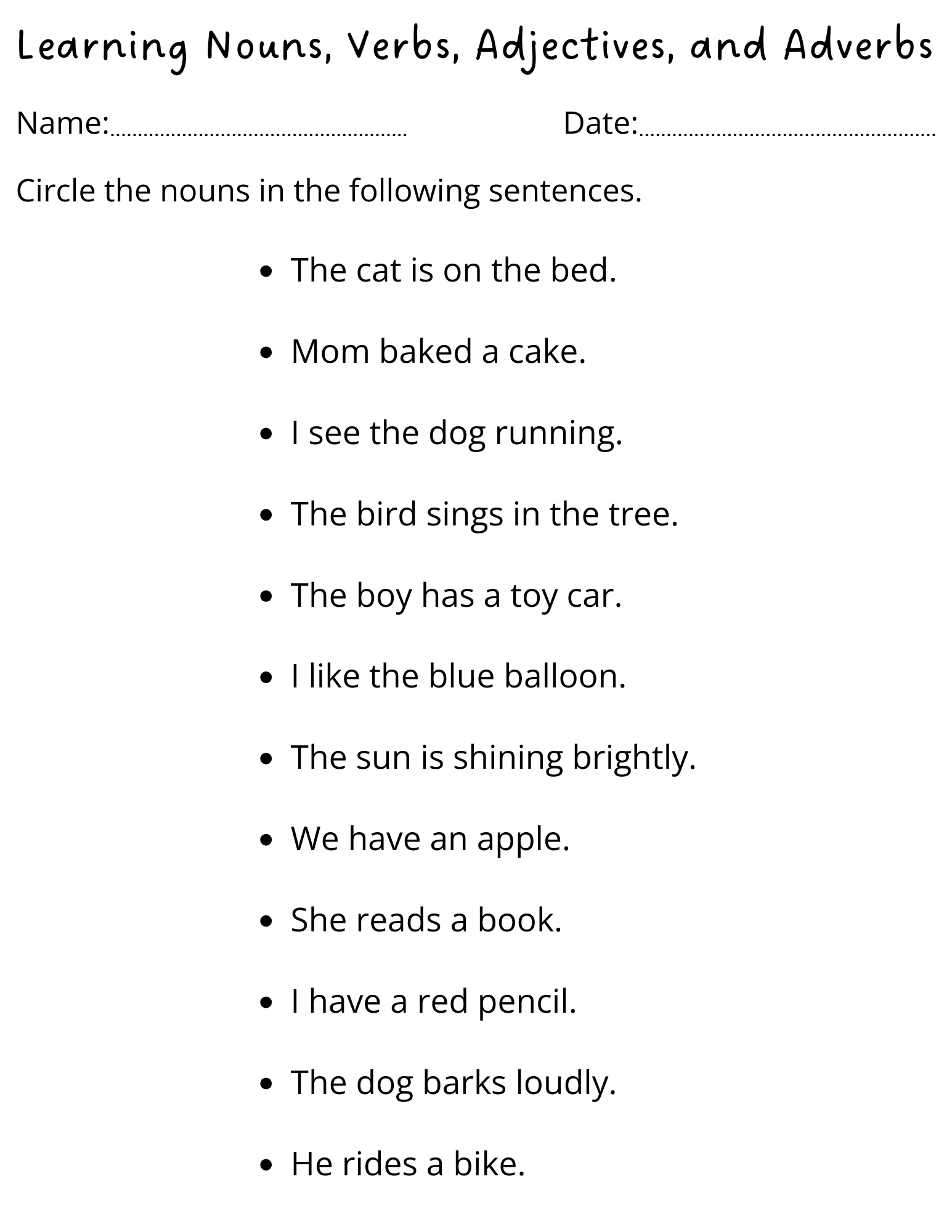 adjectives and nouns worksheet