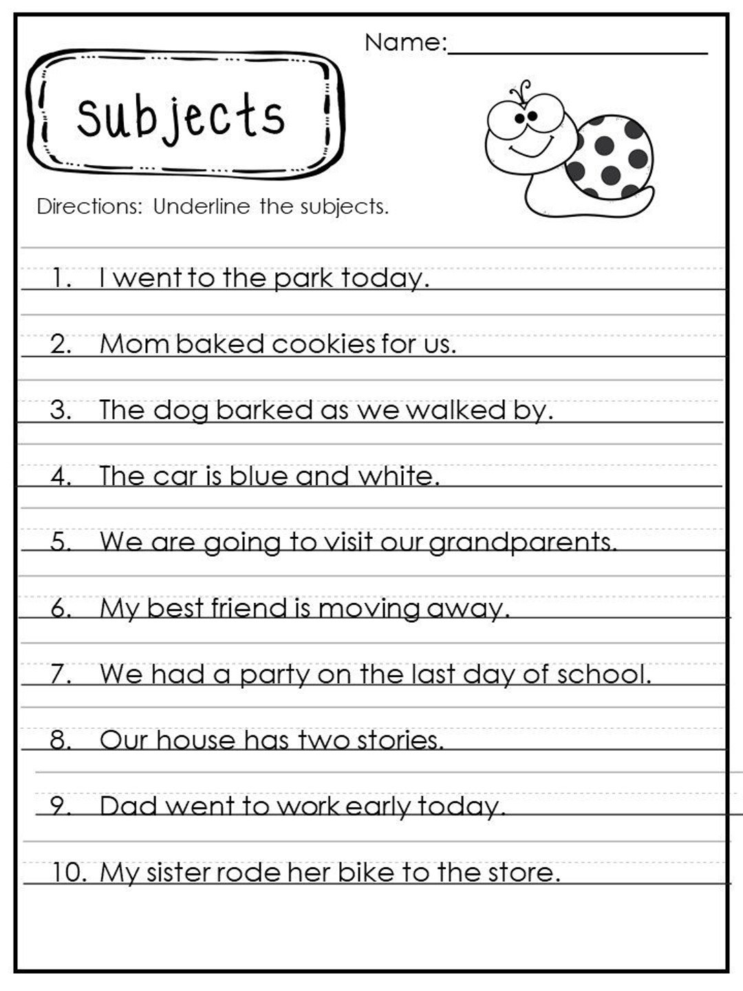 subjects and predicates worksheet