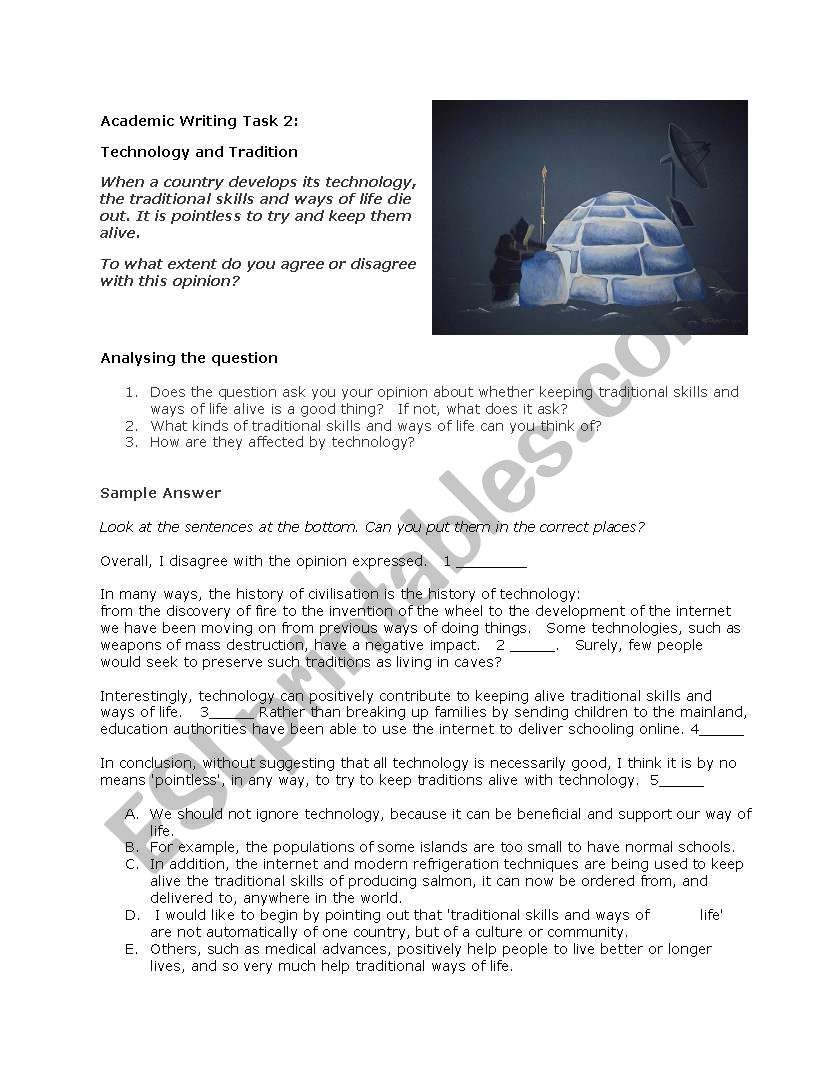 IELTS Academic Writing Task 2 Technology And Tradition ESL Worksheet By Piet88