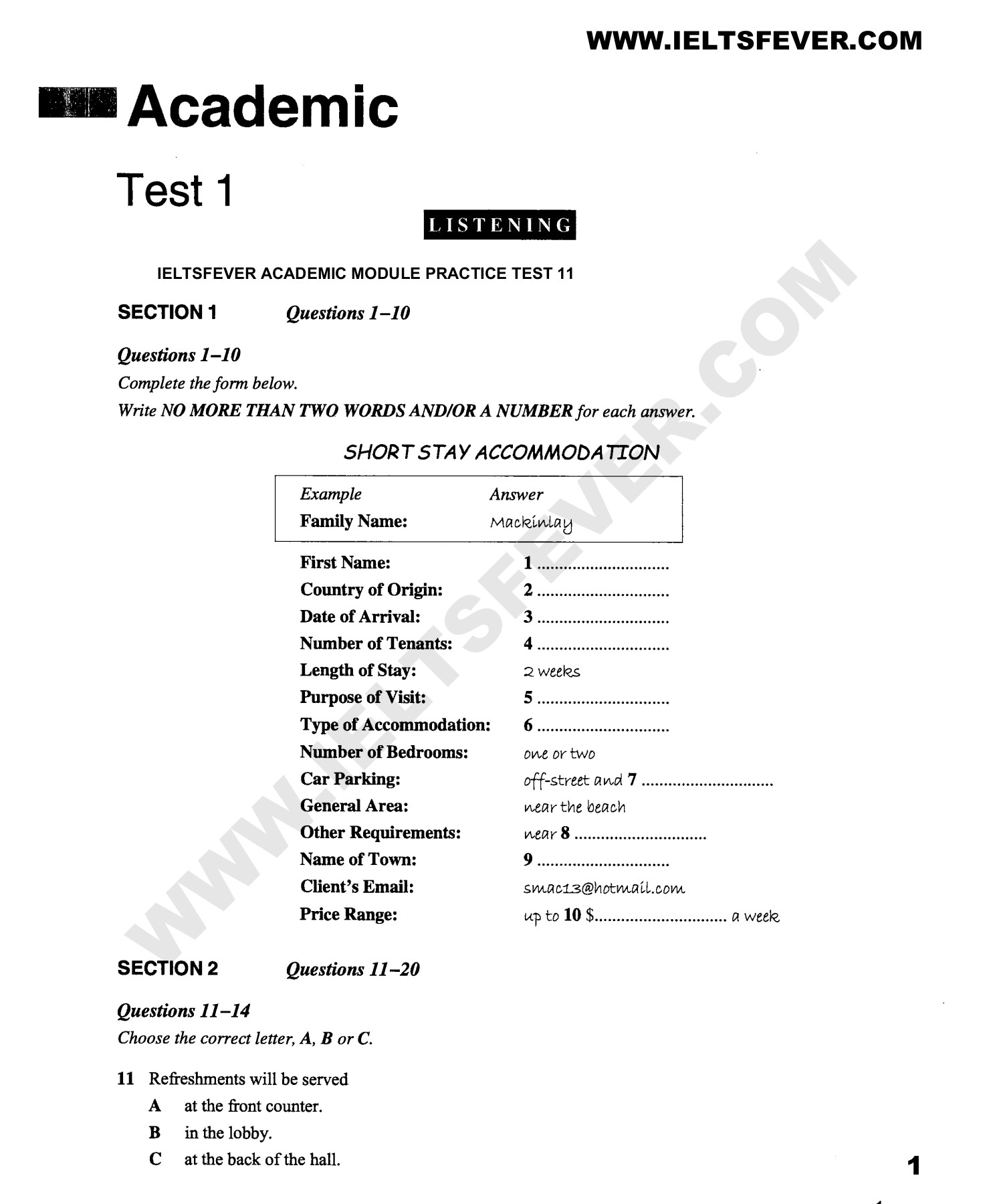 Ielts fever listening practice test 11 pdf Mostafaemad950952 Page 1 4 Flip PDF Online PubHTML5
