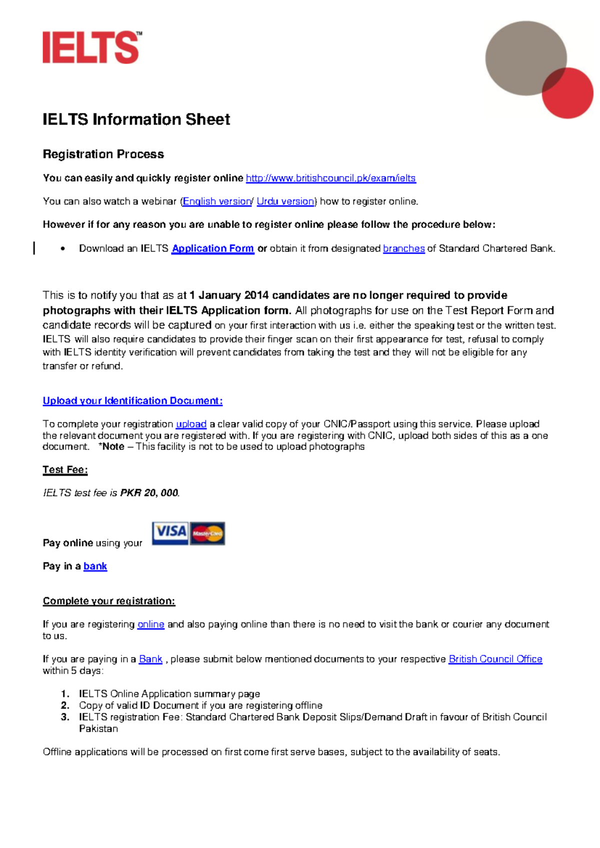Ielts Information Sheet Updated On 17 Oct IELTS Information Sheet Registration Process You Can Studocu