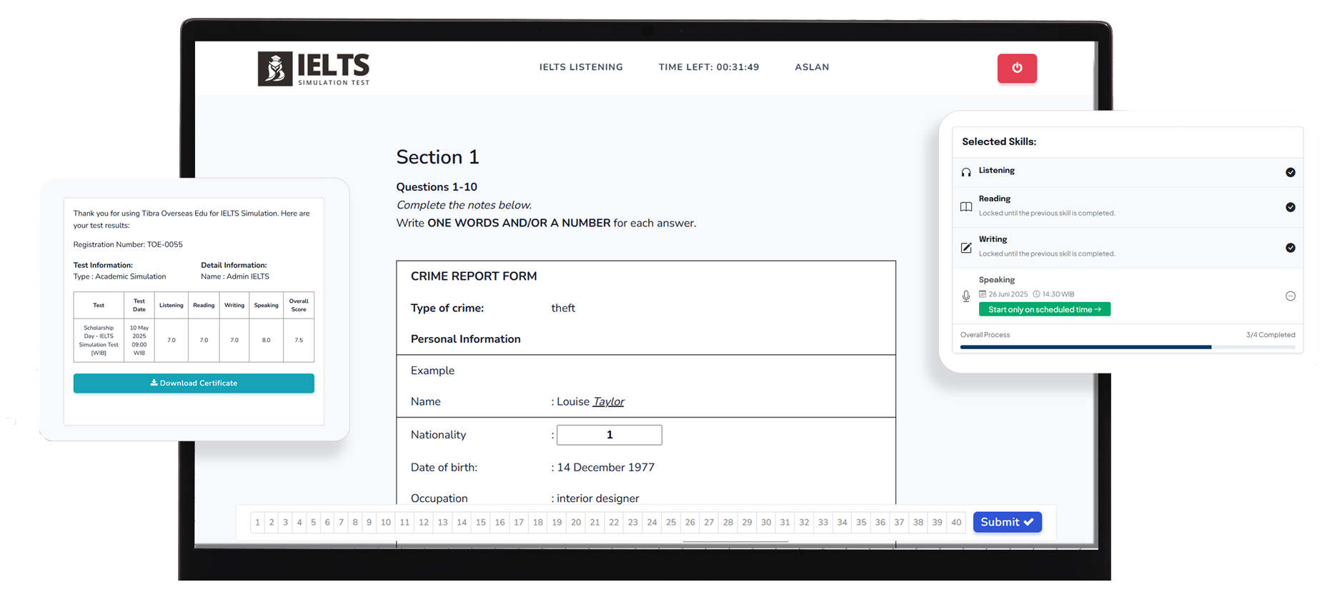 ielts simulation log in