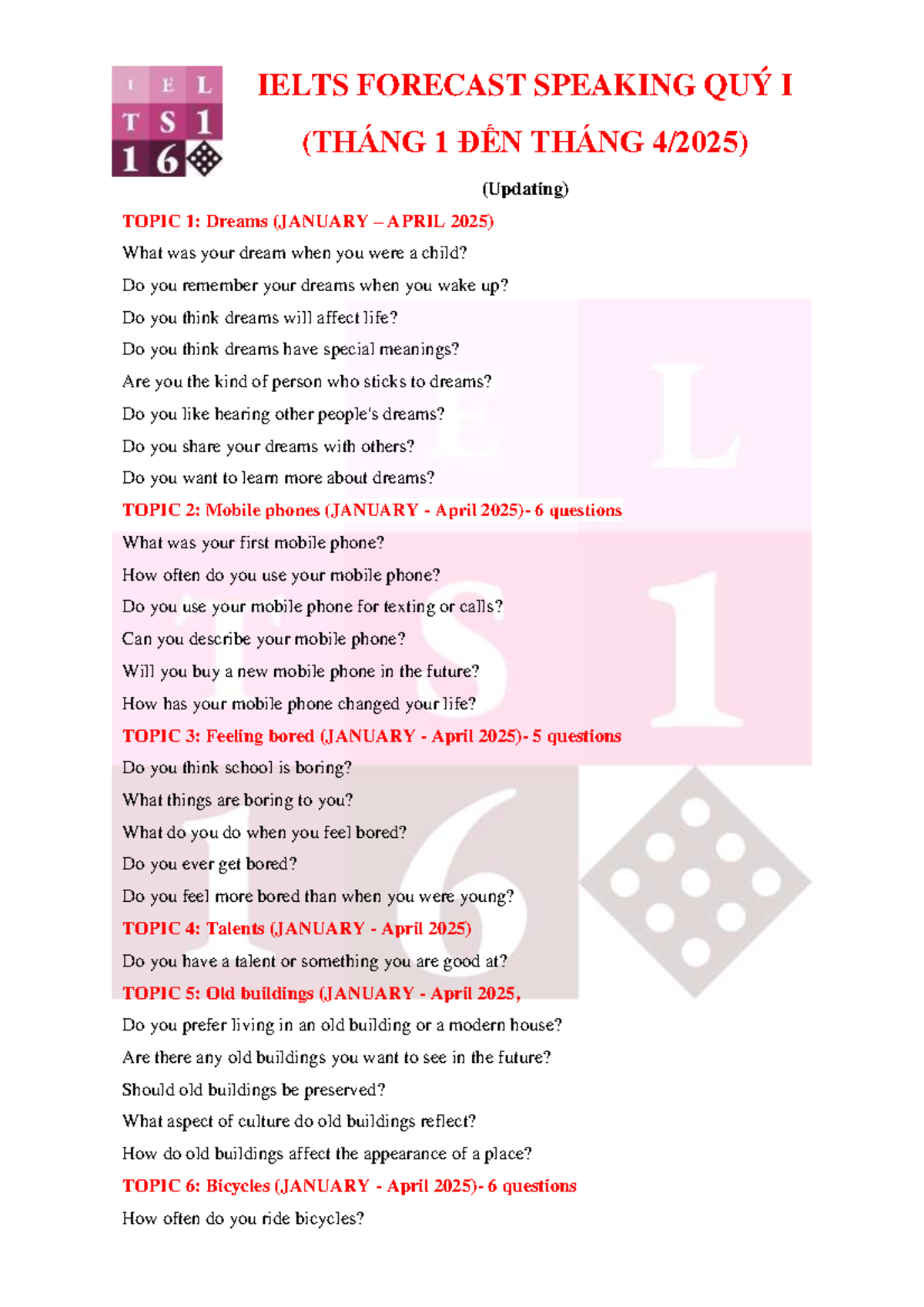 2025 ielts speaking questions
