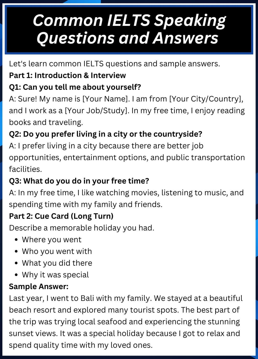 IELTS Speaking Questions And Answers