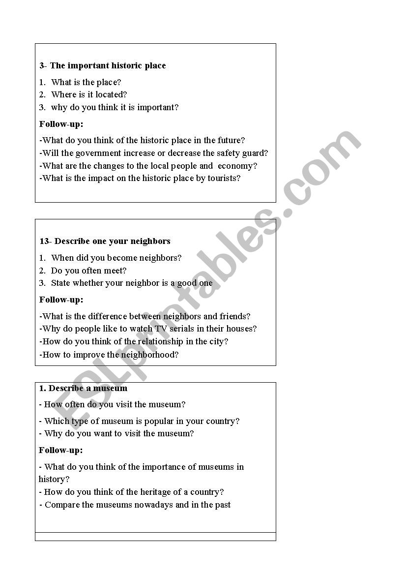 IELTS Speaking Topics ESL Worksheet By Avascom