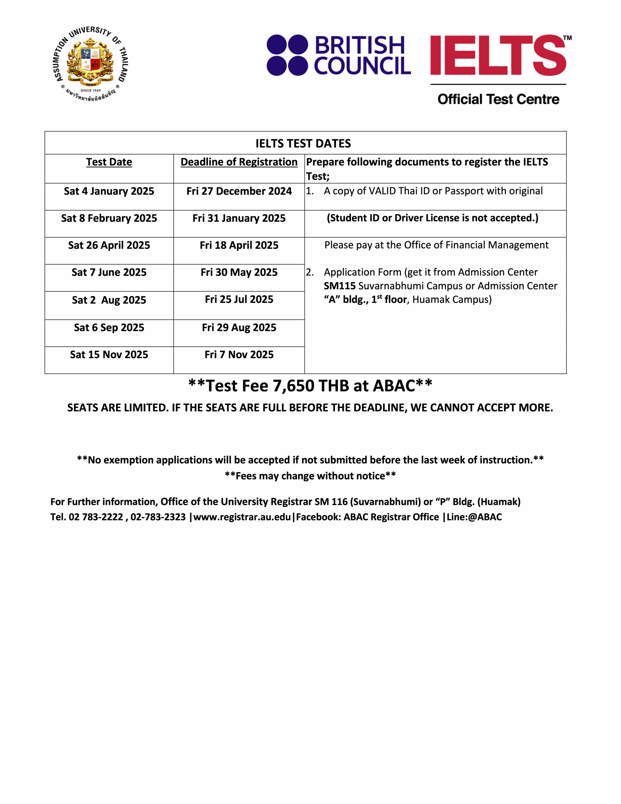 IELTS Test Application Office Of The University Registrar Assumption University