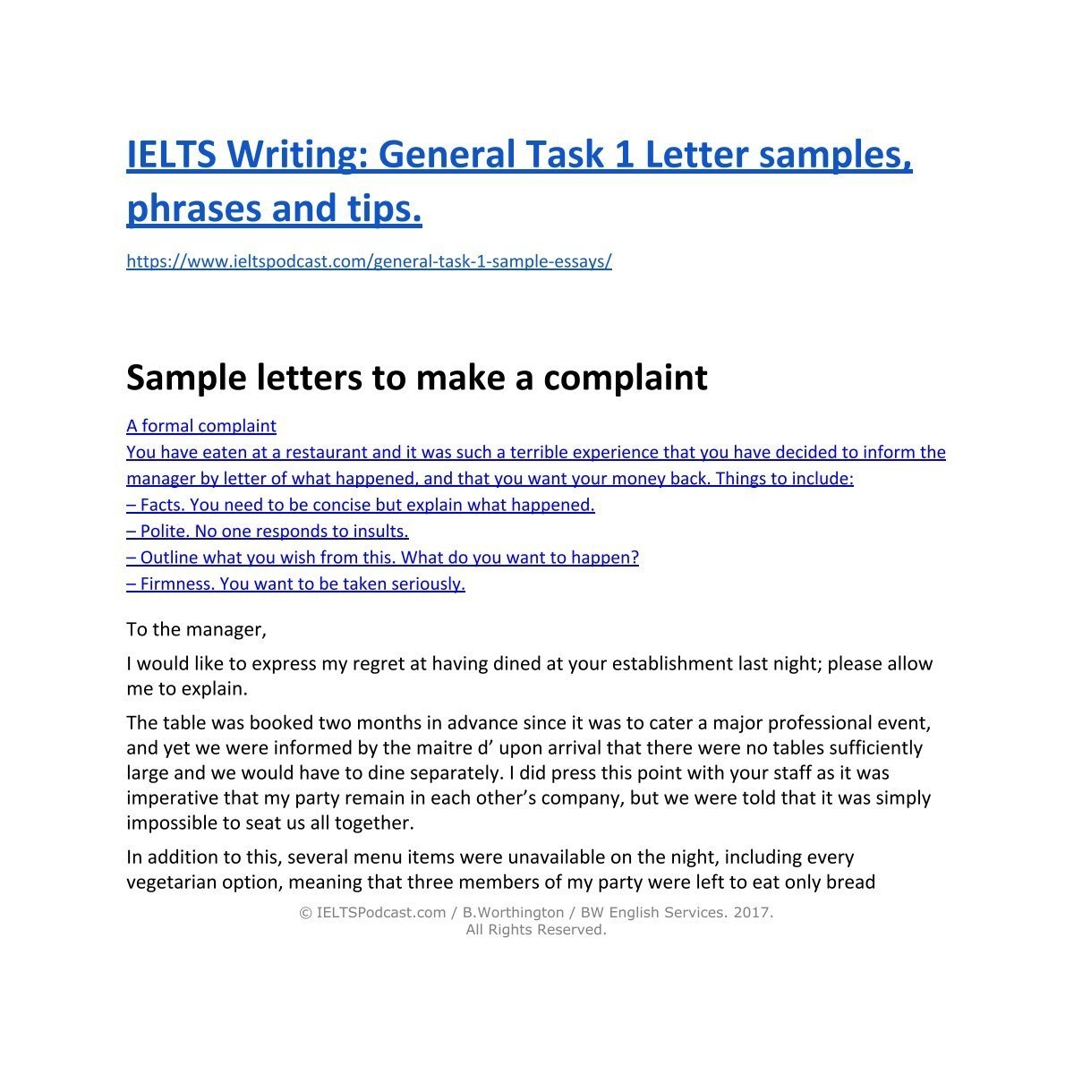 IELTS Writing General Task 1 Sample Letters And Phrases