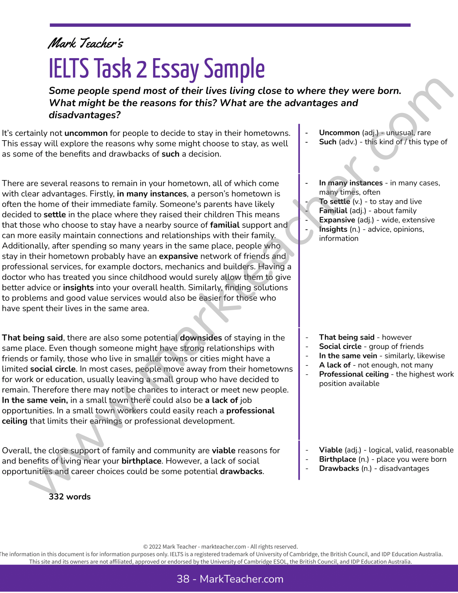 IELTS Writing Task 2 Essay Sample Staying In Your Hometown 