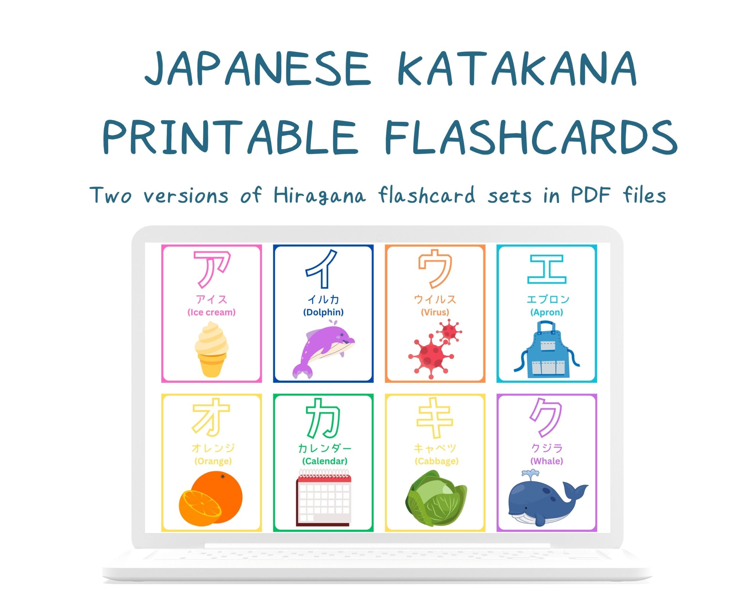 Japanese Learning Katakana Flashcards For Language Learners Japanese Alphabet Printable Flash Cards In PDF Flashcards Digital Download