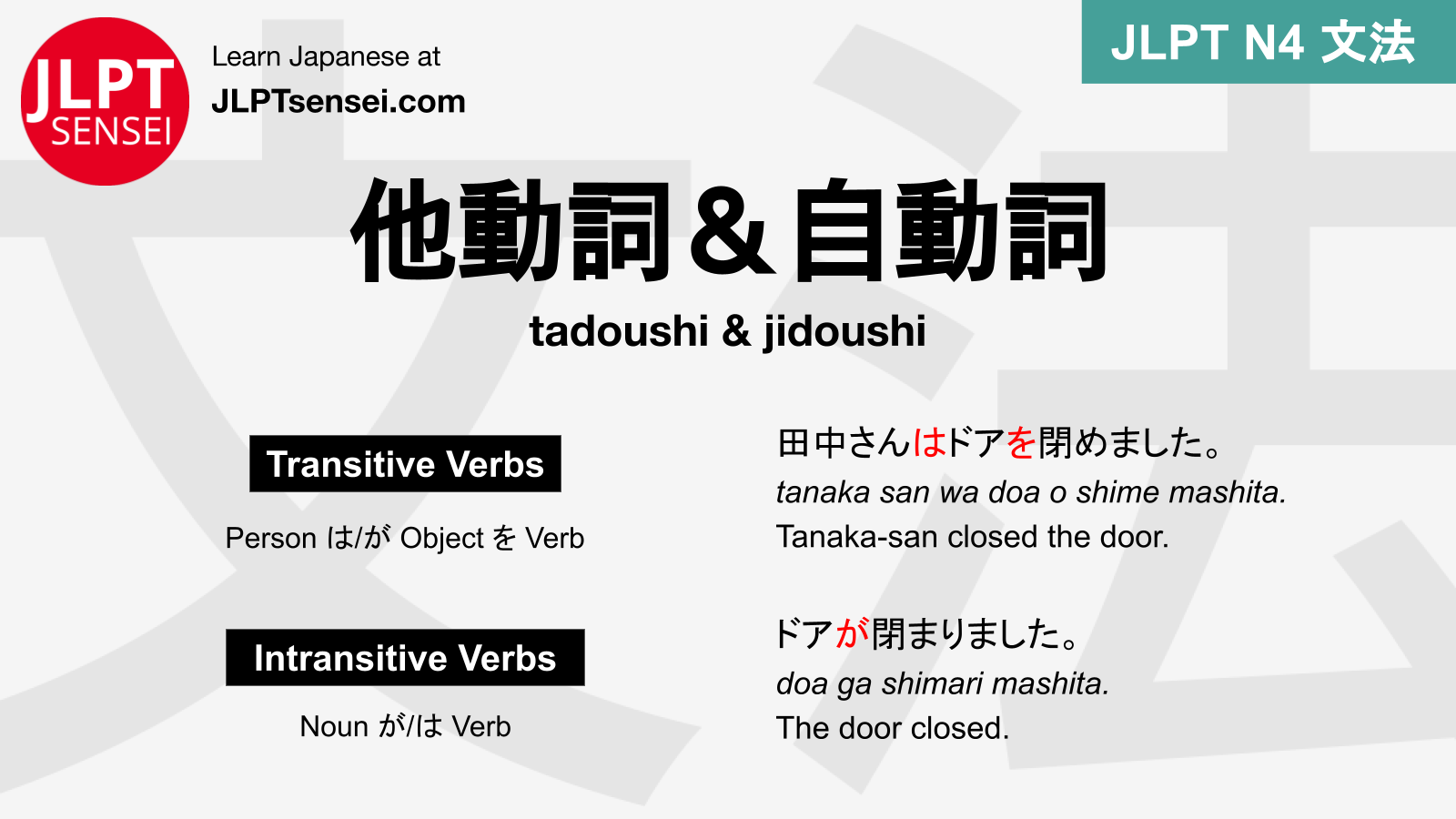 JLPT N4 Grammar U0026 Transitive U0026 Intransitive Verbs 