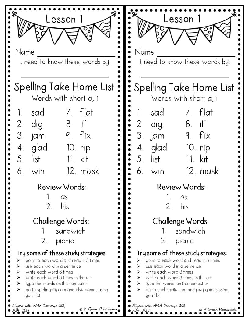 Journeys 2nd Grade Spelling Lists Weekly Aligned With HMH Journeys 1st Grade Pandamania