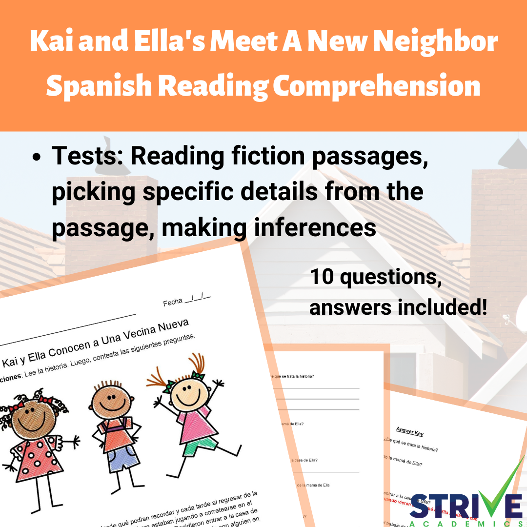 Kai And Ella Meet A New Neighbor Spanish Fiction Reading Comp Worksheet Payhip