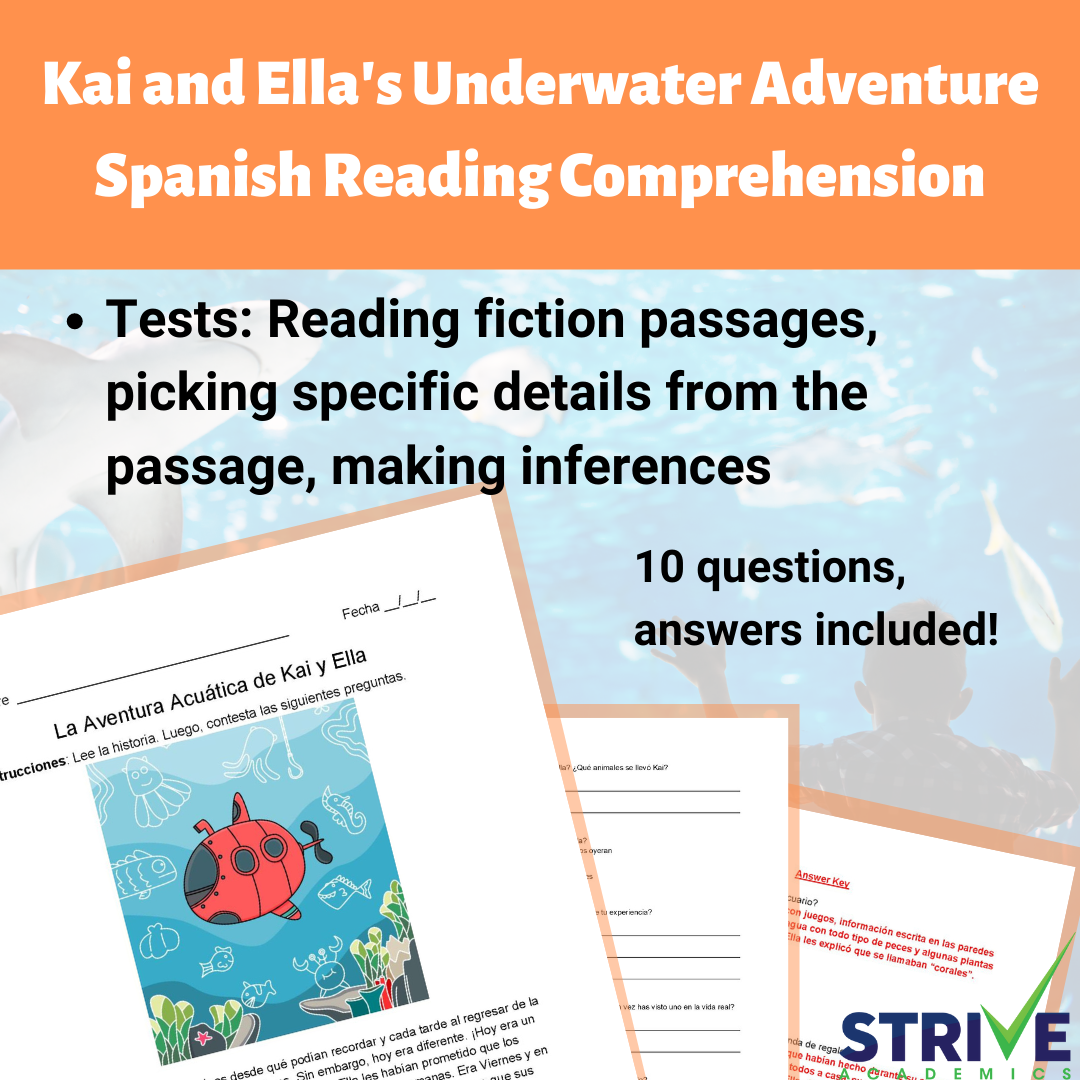 Kai And Ella s Underwater Adventure Spanish Fiction Reading Comp Worksheet Classful