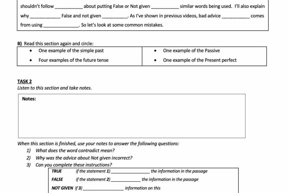 Key To IELTS Video 4 Worksheet Reading True False Not Given Cullen Education Key To IELTS
