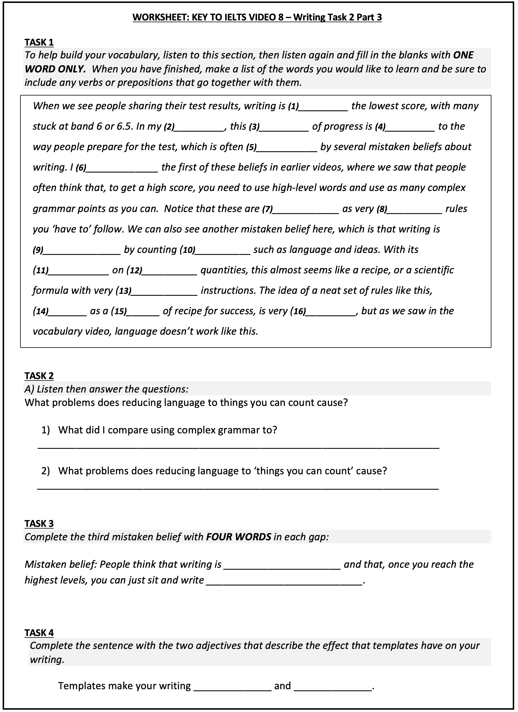 Key To IELTS Writing Task 2 Part 3 Worksheet And Video Link Cullen Education Key To IELTS