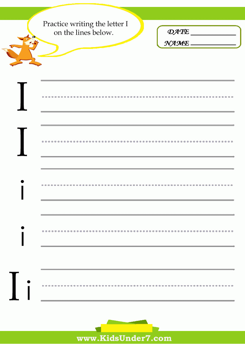 Kids Under 7 Letter I Practice Writing Worksheet
