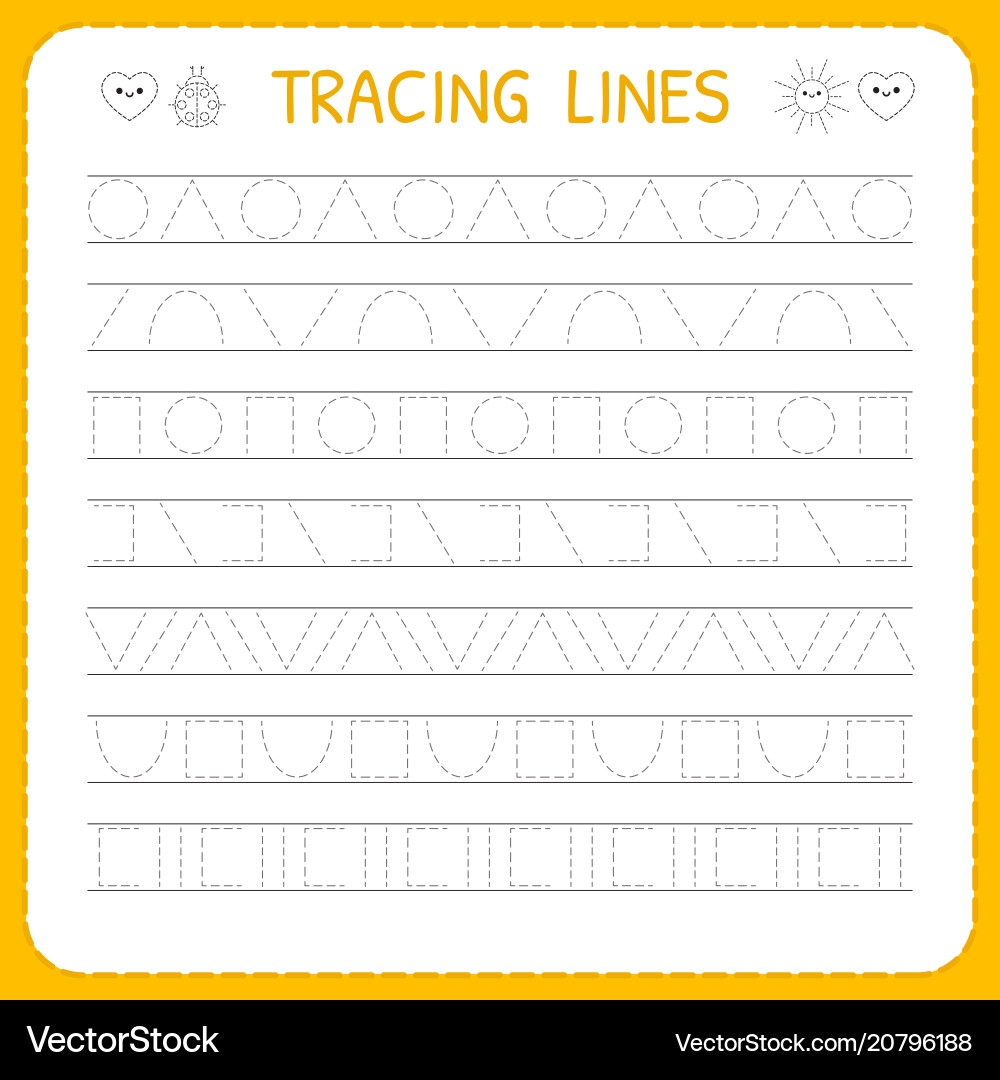 Kids Writing Line Trace Worksheet Royalty Free Vector Image