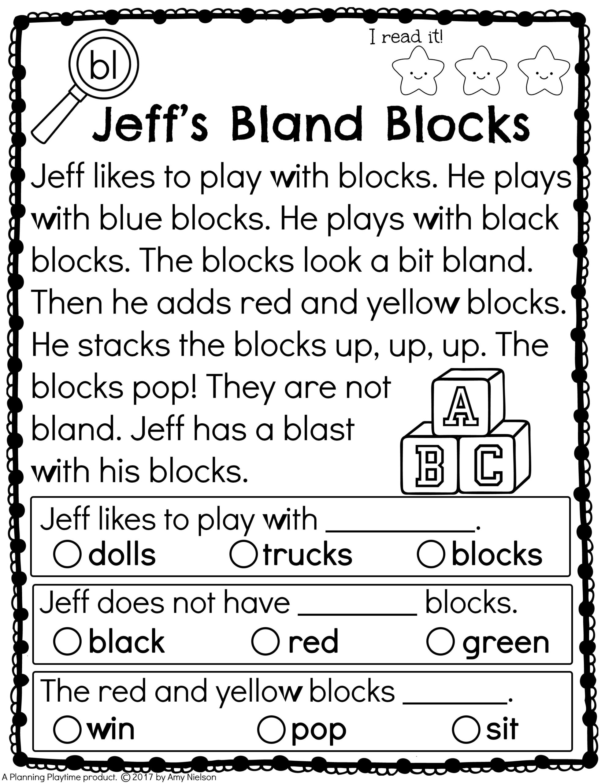 Kindergarten Reading Comprehension 2 Planning Playtime