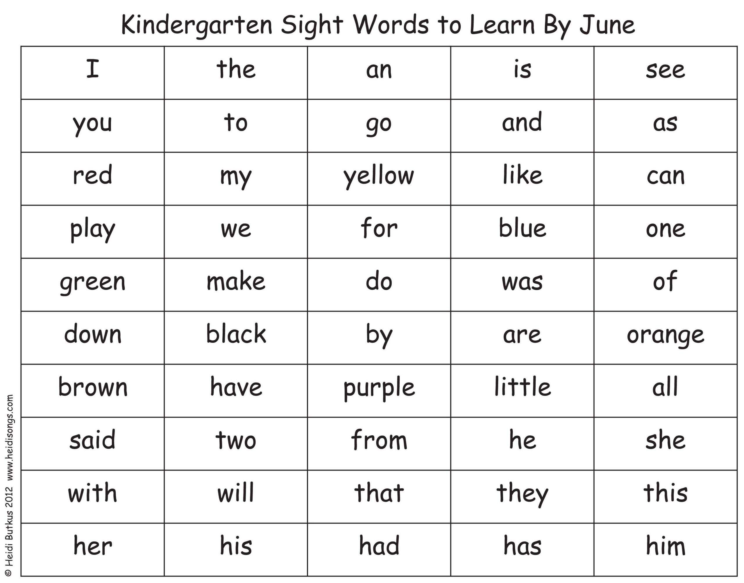 Kindergarten Sight Words List Great Minus The Colors Attach 