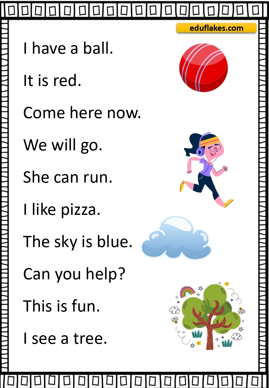 Kindergarten Sight Words Sentences Free PDF Eduflakes
