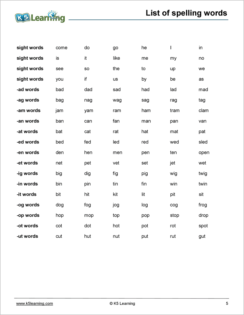 Kindergarten Spelling Workbook K5 Bookstore
