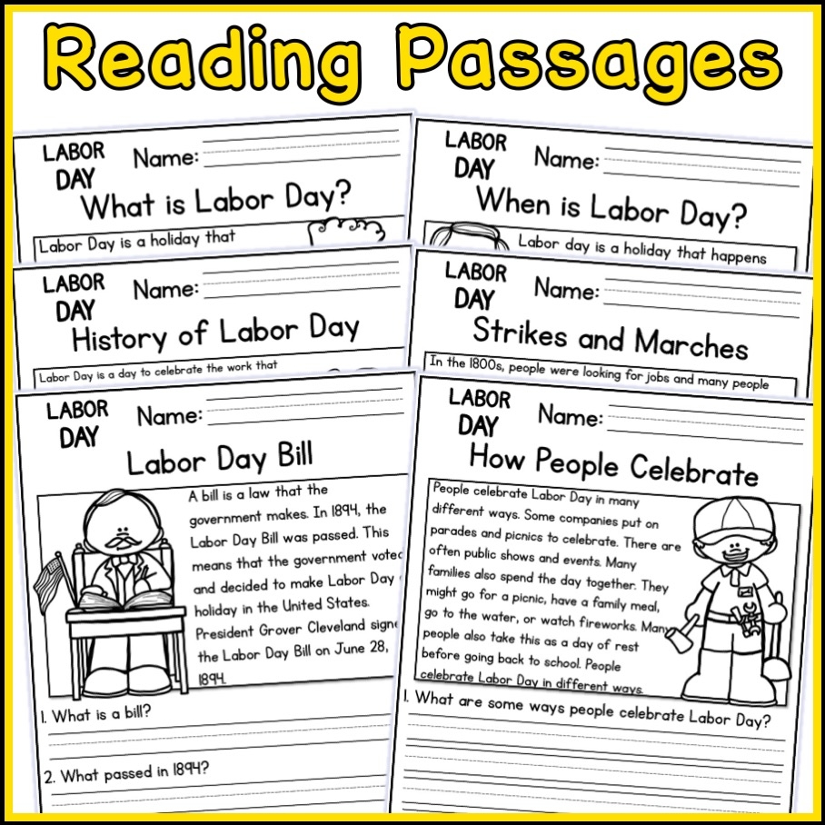 Labor Day Holidays Reading Comprehension Passages K 2